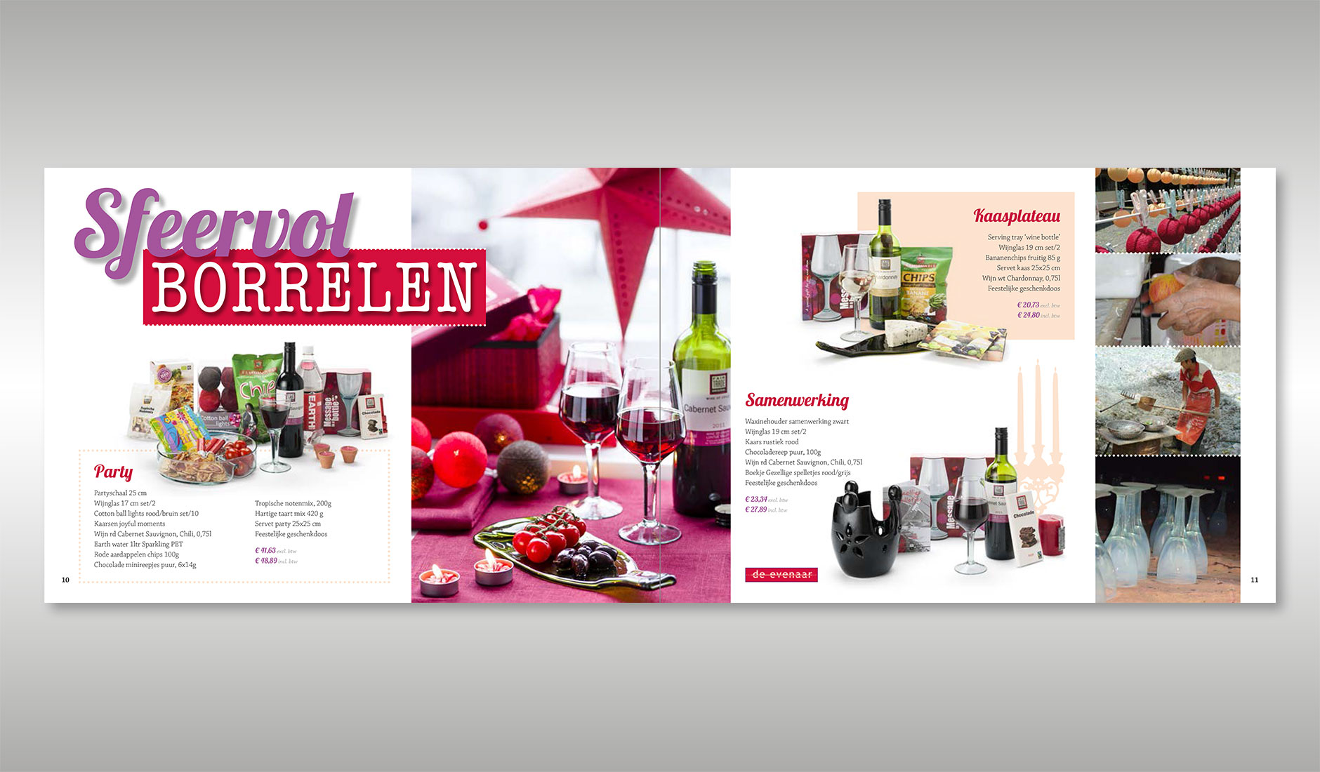 Spread ‘Sfeervol borrelen’ in de kerstfolder van De Evenaar.