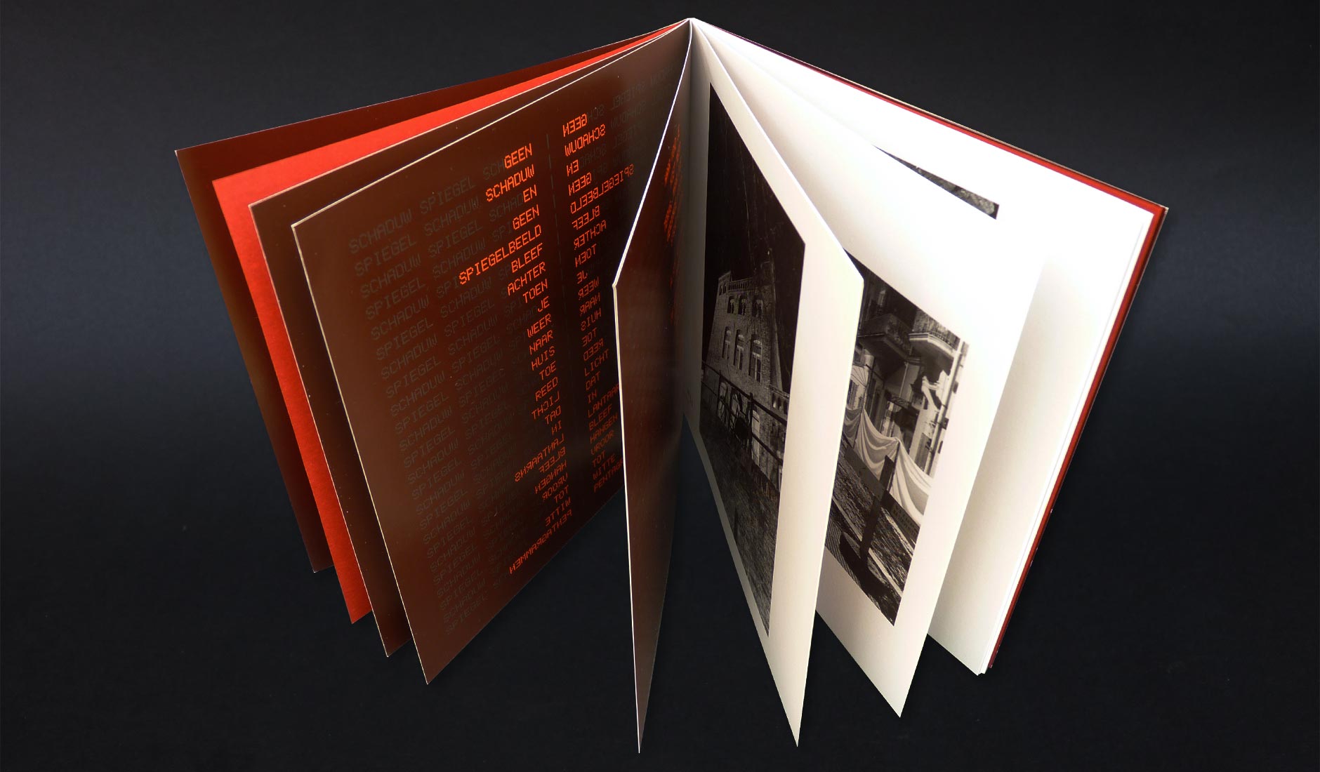 Mooi totaalbeeld van het boek ‘Tot nader order geen sterrenhemel’ met open waaierende pagina’s.